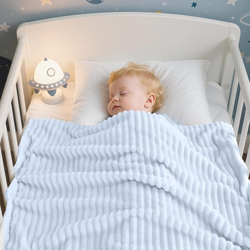 Eonkasp Soft Fleece Baby Blanket Ultra Cozy Blue Baby Blankets for Boys Warm and Lightweight Infant Toddler Newborn Receiving Gift with Reversible Stripes for Crib Stroller, 30x40 Inch, Light Blue - Image 3